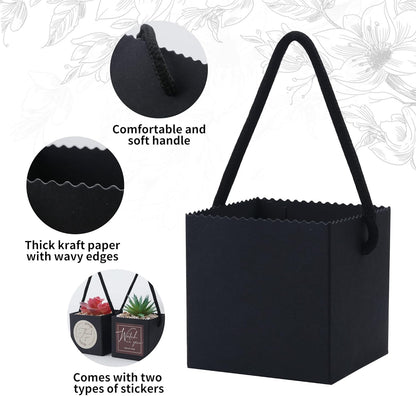 Temlum 2.5 Inch Succulent Wrap Bags (Fits 2.5″ Pots) with Thank You & Watch Me Grow Stickers, Small Succulent Gift Box for Wedding, Baby Shower, Succulent Party Favors for Guests (Black 40pcs)