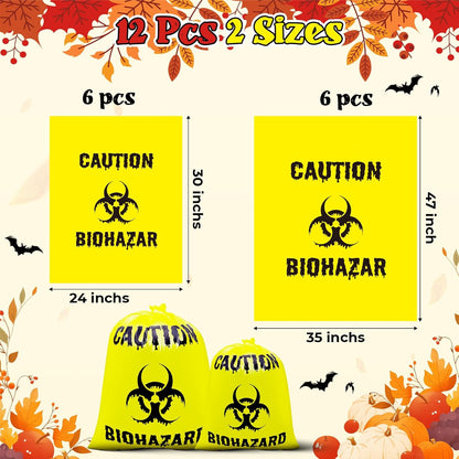 12 Pcs Large Halloween Leaf Bags Biohazard Halloween Decorations Halloween Trash Bags for Leaves Plastic Yard Lawn Waste Bag Scientist Biohazard Bag Outdoor Biohazard Zombie Party Decorations (Yellow)