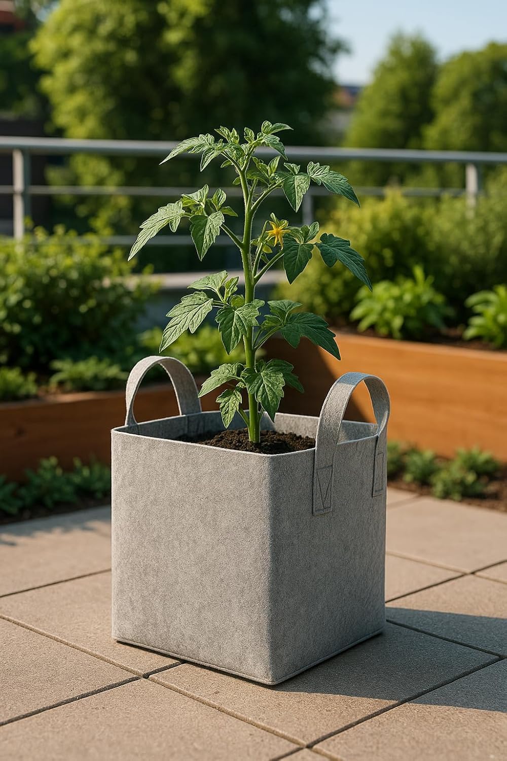 Square Geo Fabric Grow Bag 400 GSM Durable Breathable UV Resistant Reusable Plant Container for Herbs, Vegetables Flowers Space Saving Gardening Pack of 2 (Green, 15 inch) (Light Grey)