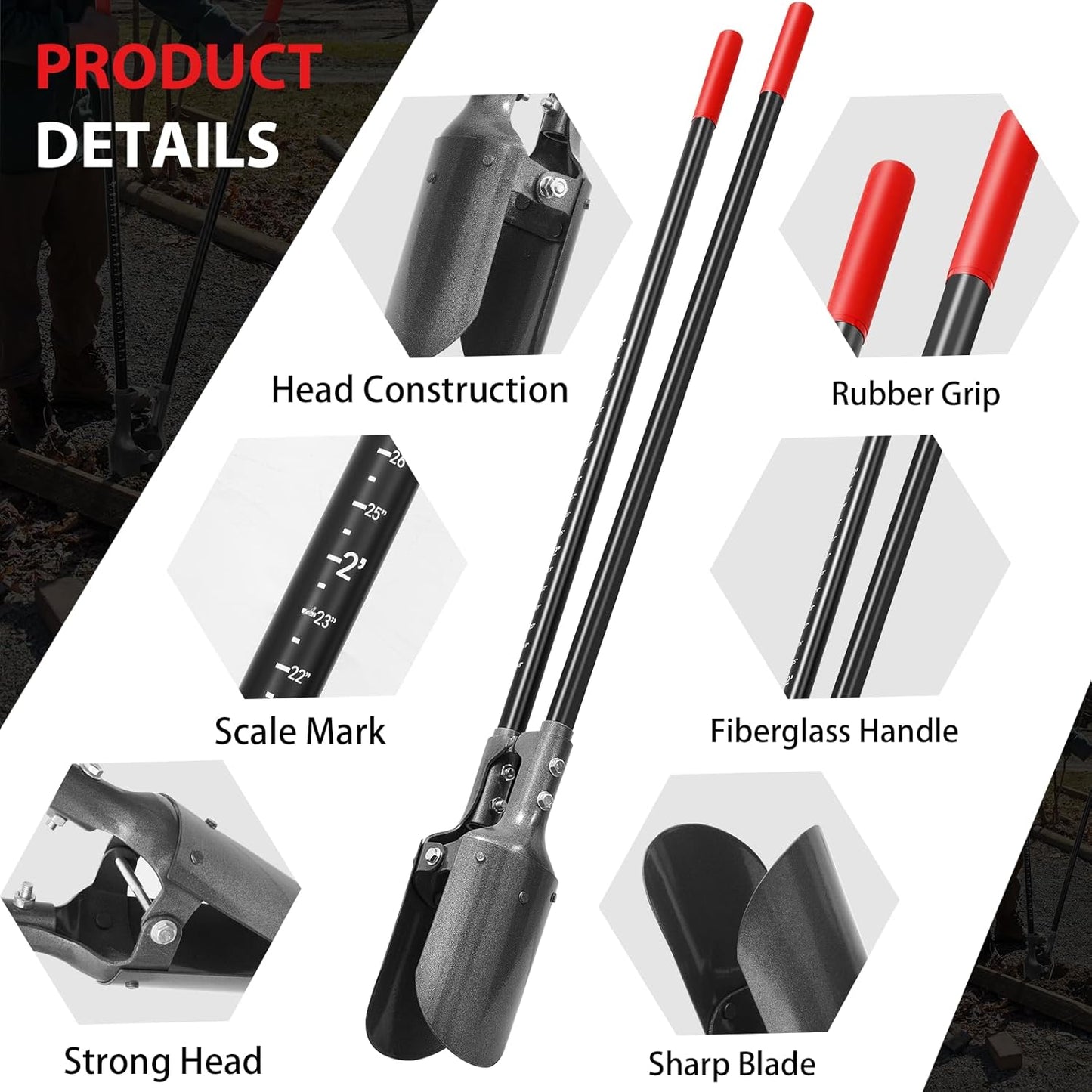 Post Hole Digger Heavy Duty Manual Hole Digger with Scale Mark for Digging,58 inches