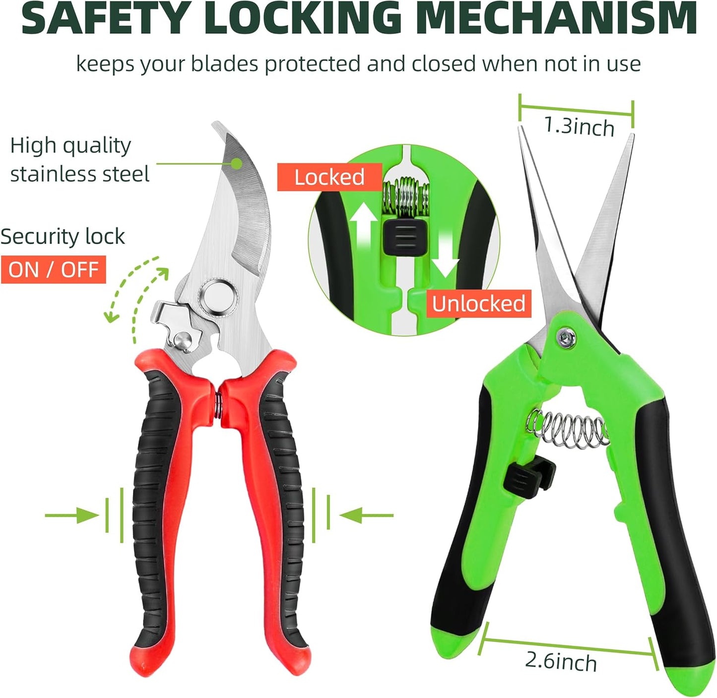 3 Pack Garden Pruning Shears, Stainless Steel Shears, Gardening Shears, Scissors, Garden Clippers, Pruning Snips, Pruning Shears for Gardening Tools (Multicolor)