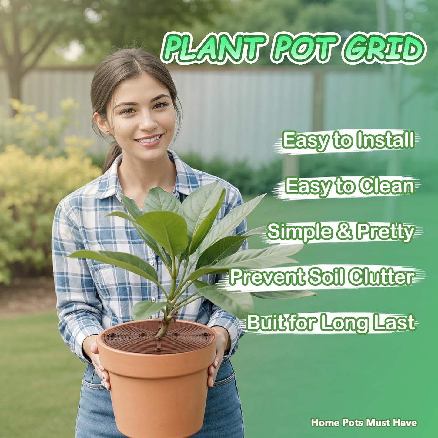 Plant Pot Gird Cover, 2 Pack Potted Plant Grid Soil Protectors with Stakes for Gardening Indoor Plant Pot Mesh Cats Dog Animals Digging Insulating Protector Shield for Balcony Flower Soil D11.8 In