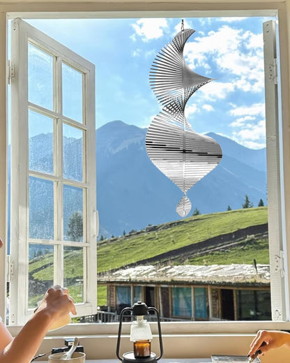 Wind Spinner for 15in Hanging Kinetic Yard Art Wind Sculpture,3D Wind Spinners Outdoor & Indoor Helix GardenDecor Christmas Ornaments.Hanging Wind Spinners Stainless Steel Metal Outdoor Garden Decor