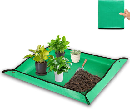 HKZ Repotting Mat for Indoor Plant - 39.5'' x 31.5'' Planting Soil Mess Control, Portable Succulent Planting Potting Tray Waterproof Gardening Bonsai Tools Transplanting Mat (Pale Green)