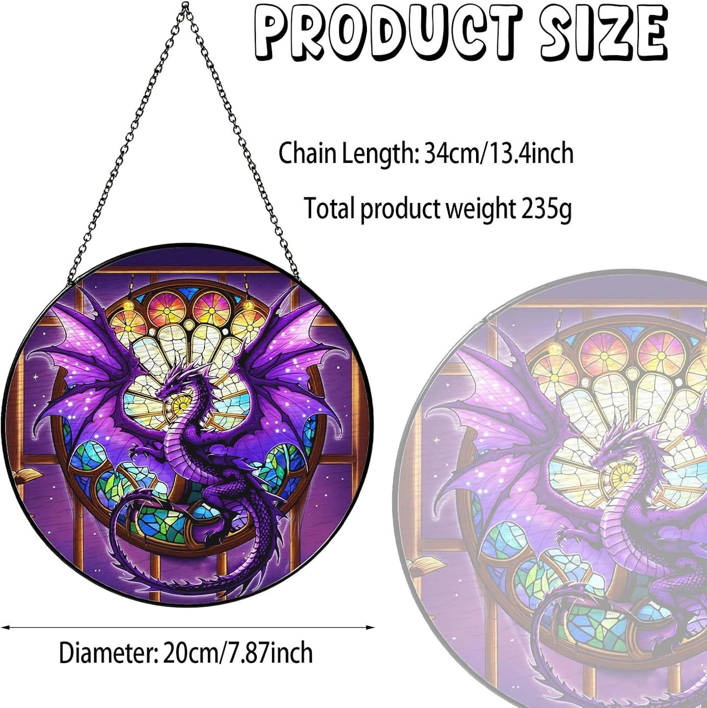 Purple Dragon Stained Glass Window Hanging Dragons SunCatcher Dragon Lovers Gifts for Kid Room Decor Handmade SunCatcher Decoration for Home Decor, 7.87inch