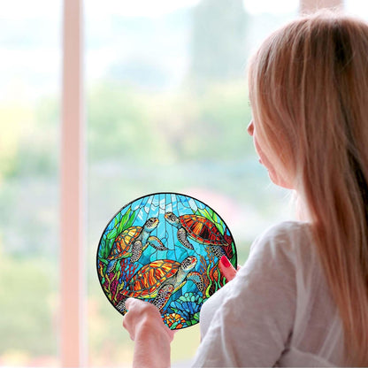 Sea Turtle Stained Glass SunCatcher Window Hanging Sea Turtle Gifts for Women Handmade Sun Catcher Decoration for Home Decor Gifts for Ocean Lover Sea Life Decor 7.87inch