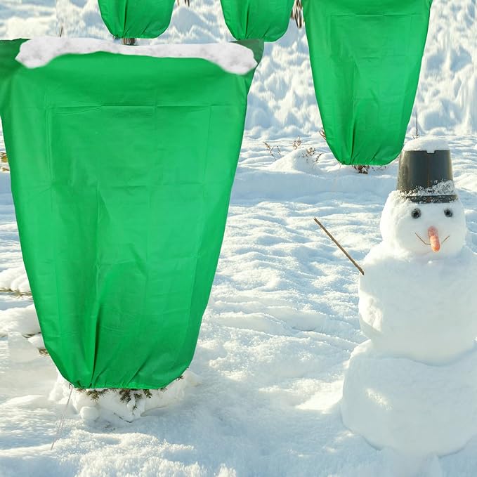 4 Pack Plant Covers Freeze Protection 31.5" x 47" - 2.2oz Trees Covers Frost Blanket Plant Frost Cloth for Outdoor Plants Shrubs Flower Fruit with Zipper Drawstring Green