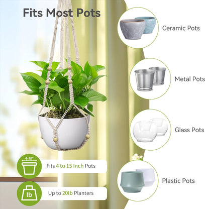 USLAI Macrame Plant Hanger, Fits 4 to 15 Inch Pots, 35 Inch, Ivory, 1 Pack