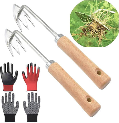 Gardening Weed Puller Tool,2pcs Hand Weeding Pulling Tool,Weed Removal Tool, Wooden Handle Weeder Tool for Garden,Artifact Uprooting Weed Remover Tools,Weed Removal Tool (12.6+12.6 inch)