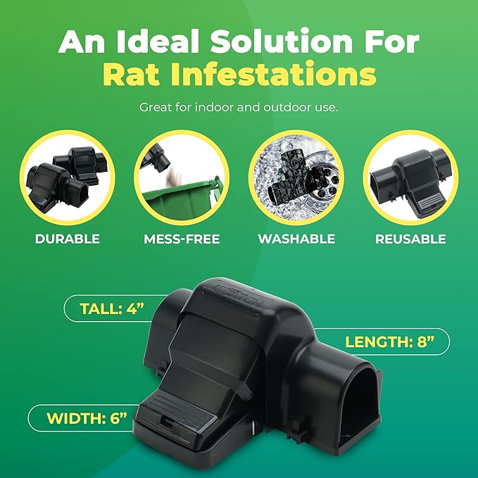 Rat Traps Indoor and Outdoor - 2 Pack Dual-Entry Large Rat Trap Outdoor and Indoor for Home, Garden and Restaurant with 99.9% Trap Rate | Easy to Use Rodent Traps with Safe Hands Free Design