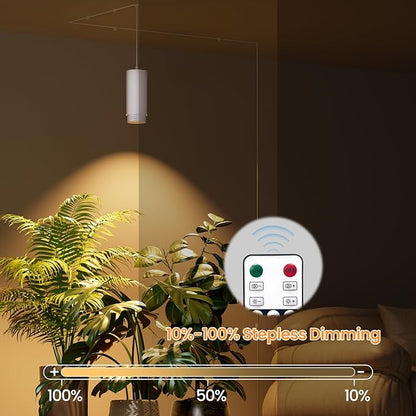 Remote Control Hanging Grow Lights for Indoor Plants, 30W Hanging Plant Light with Auto On/Off Timer, Full Spectrum LED Grow Light 3000K-5000K, Dimmable Plug in Pendant Hanging Lights, White