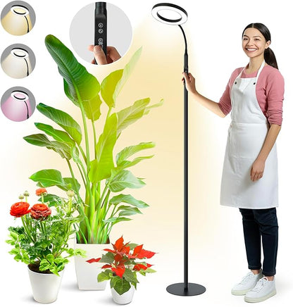 Grow Light for Tall Indoor Plants, 60in Upgrade Pole Controller,Red Blue Warm Full Spectrum 95 LED Bead Plant Growing Lights with Floor Stand,Auto Timer,Dimmable Halo Ring Tree Growth Lamp