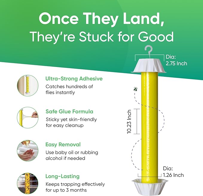 Sticky Fly Trap Indoor & Outdoor | Hanging Fly Stick for Gnats, Flies, Wasps, Mosquitoes & Other Flying Bugs | Sticky Bug Traps | Home Pest Control | Flying Insect Trap Rolls - 4-Pack | Ucatch