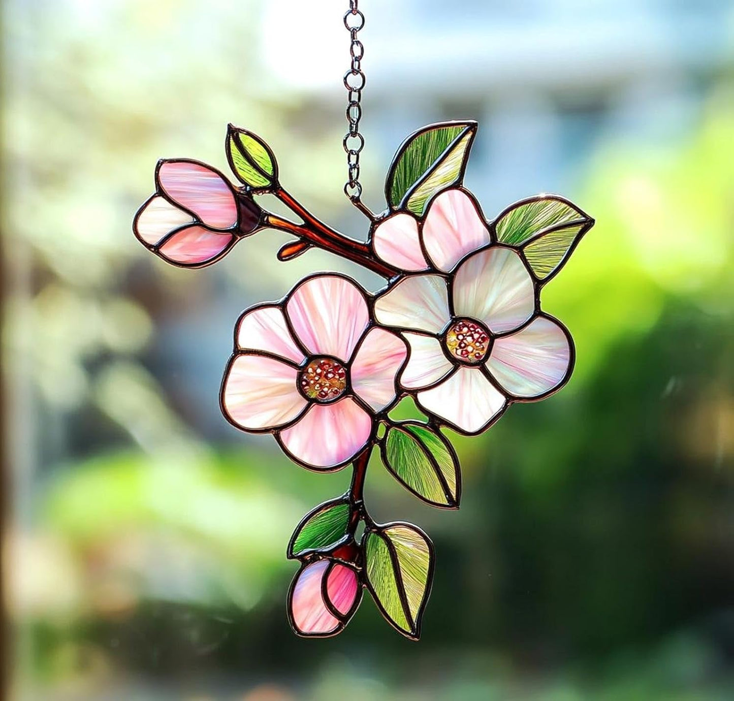 Pink Flower Floral Acrylic Suncatcher Birth Flower Faux Stained Window Hanging for Her Room Decor Sun Catchers Indoor Windown Suncatchers Windows Outdoor