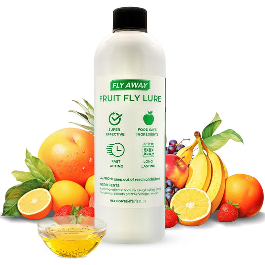 Fly Away Fruit Fly Liquid Lure - Trap Fruit Flies Fast. Safe Around Food. Fruit Fly Trap Indoor Bait for Kitchens, Restaurants, and Bars. Use Alone or as Refill for Fly Away Fruit Fly Trap Kit (12 oz)