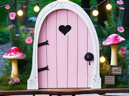 Whimsical Miniature Fairy Door - Handcrafted 3D Mini Woodland Portal Tree Accessory for DIY Garden Landscapes, Terrarium Decor & Collector's Fantasy Displays（Pink Streak ）