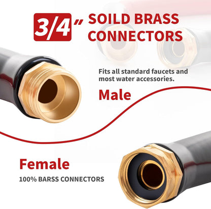 Garden Hose 10 ft x 3/4” Hot/Cold Heavy Duty Water Hose,-50°F to 190°F,Burst 600Psi Flexible Upgraded Rubber Hoses,3/4” Solid Fittings for All-weather Outdoor Lawn & Garden
