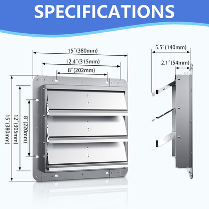 12 Inch Galvanized Shutter Exhaust Louver Vent, Automatic Gravity Shutter Louver Vent for Home Attics, Workshops, Barn, Greenhouse (Motor&Blades are not Included)