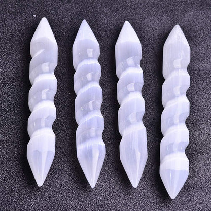 JIC Gem 4pc Selenite Spiral Wand Double Point Moroccan Selenite Crystals and Healing Stones 6-6.5 inch