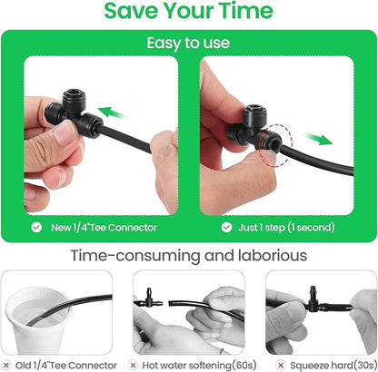15 Packs Quick Efficient Connector 1/4" Drip Irrigation Tee Connectors Leak Free Fittings for Sprinkler or Drip Irrigation System
