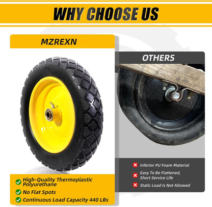 MZREXN 4.80/4.00-8" Flat Free Tire and Wheel, 15" Solid Wheelbarrow Tires, 3.00-4.00/4.80-8" with 5/8" & 3/4" Bearings, 3" Centered Hub for Hand Truck Garden Trailers Utility Cart Yard Wagon Yellow