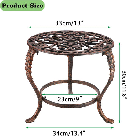 OwnMy Heavy Duty Cast Iron Plant Stand Vintage Wrought Iron Flower Pot Holder, Decorative Round Potted Plant Holder Rack, Indoor Outdoor Metal Large Plant Stand for Patio Home Garden, Red Bronze