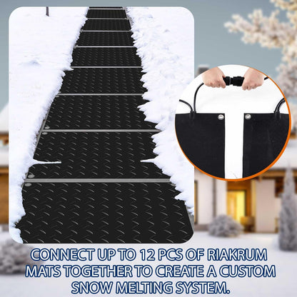 Riakrum 2 Pcs Heated Snow Melting Mats Outdoor, 10 x 15 in Winter Anti-Slip Heated Rubber Mat for Walkways Decks and Sidewalks, Snow and Ice Melting Pads Connection with 9.84 ft Power Cord