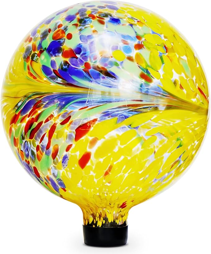 10 Inch Gazing Balls for Garden, Hand Blown Indoor Outdoor Glass Garden Globes Balls for Outside Festive Yard Lawn Ornaments Decoration (Yellow)