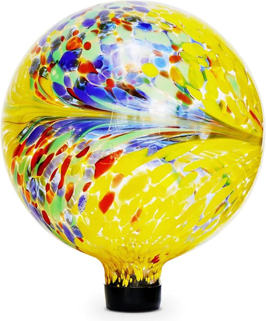 10 Inch Gazing Balls for Garden, Hand Blown Indoor Outdoor Glass Garden Globes Balls for Outside Festive Yard Lawn Ornaments Decoration (Yellow)