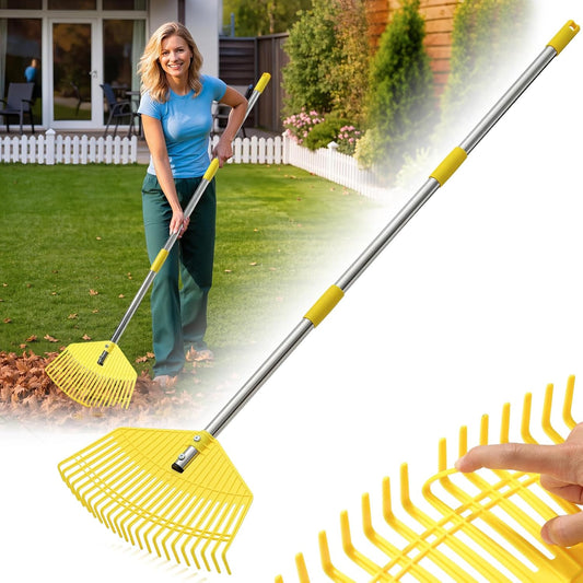 Garden Rake for Leaves - Extra Wide 18" Leaf Rake,Lightweight Long Handle for Women Seniors Kids Effortless Clean-Up,23 Non-Clog Flexible Tines for Lawn-Friendly,80” Adjustable Plastic Rakes for Yard
