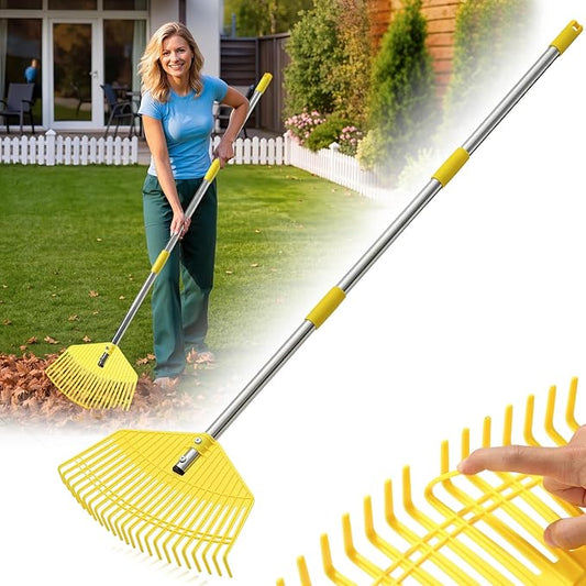 Garden Rake for Leaves - Extra Wide 18" Leaf Rake,Lightweight Long Handle for Women Seniors Kids Effortless Clean-Up,23 Non-Clog Flexible Tines for Lawn-Friendly,51” Adjustable Plastic Rakes for Yard