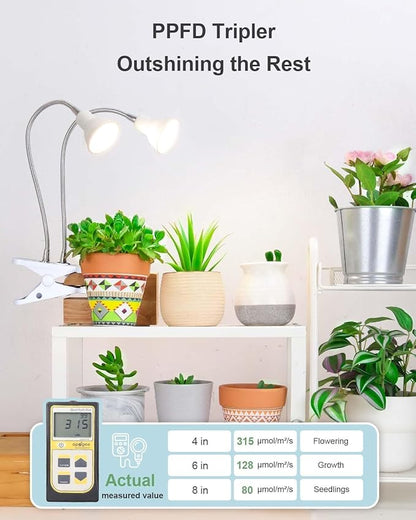DOMMIA Grow Lights for Indoor Plants, 2-Pack Full Spectrum Clip on Grow Lights for Indoor Plants, Adjustable Gooseneck, Warm White, Basic, Manual ON/Off