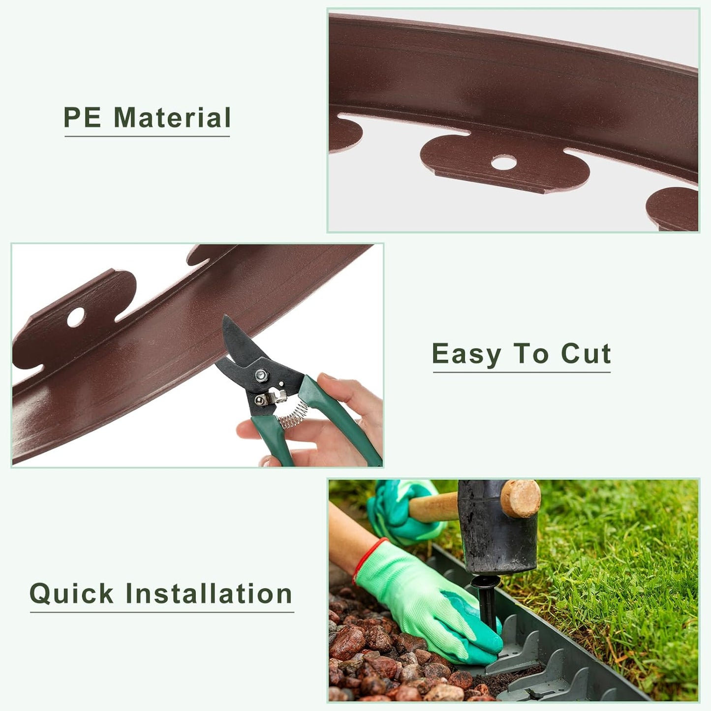 uxcell Landscape Edging, 1Pcs 60FT x 2" - No Dig Garden Edging Kit with 54 Stakes, Landscape Edging Border for Garden Lawn Flower Bed Yard Grass (Brown)