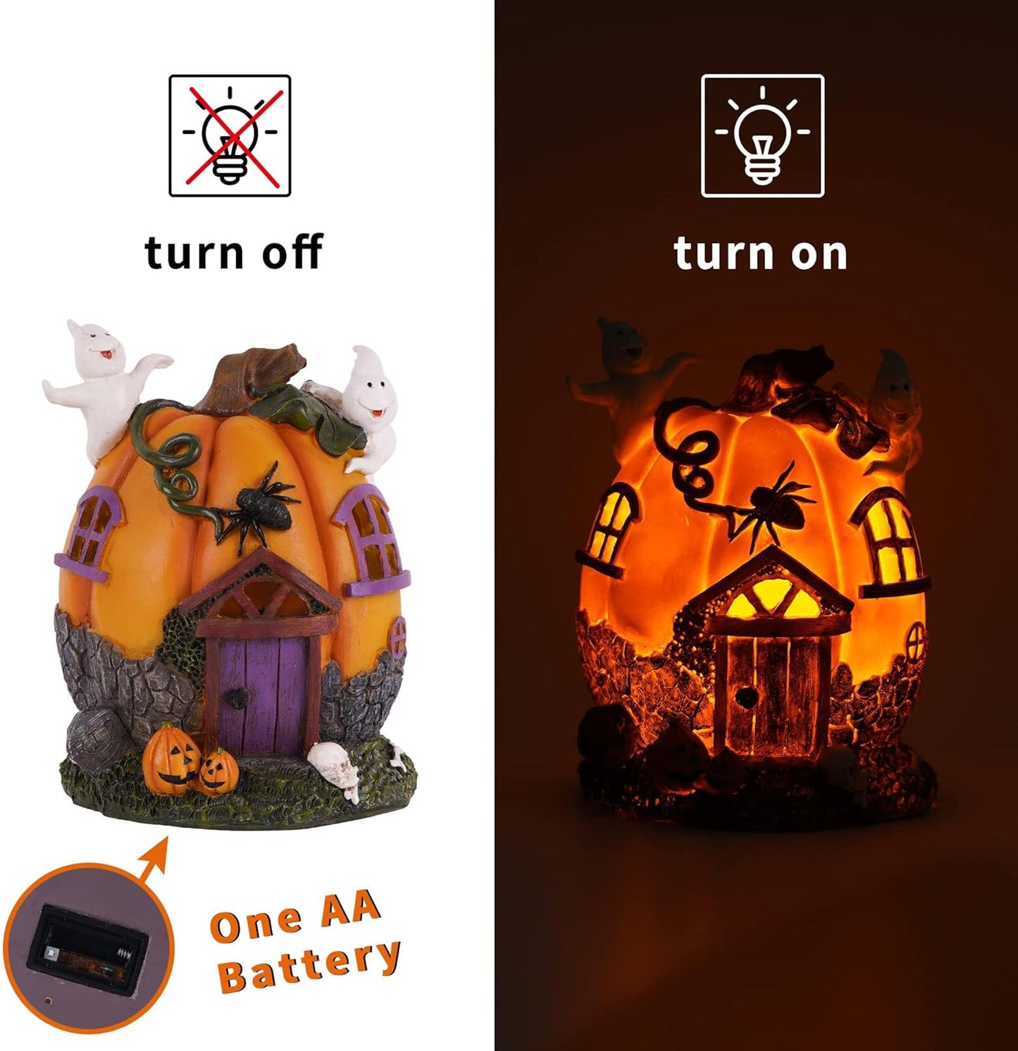 Topadorn Fall Pumpkin House Statue with LED， Pumpk Fall Decor for Home -Thanksgiving Indoor & Outdoor Party Decor, 7.09" H