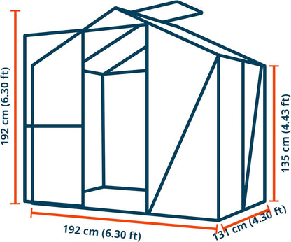 Greenhouse Jasmin 2 Aluminum Frame - 6.3 x 4.3 ft Approx. 6 mm Polycarbonate Panels - Bonus Base Frame and Automatic Vent Opener