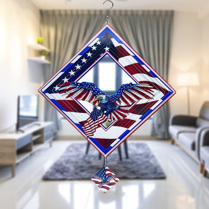 Eagle Wind Spinners for Yard and Garden,Wind Spinner Hanging,3D Metal Wind Catchers,12in American Flag Kinetic Spinner,Fourth of July Independence Day Party Decorations for Indoor Outdoor(Rhombus)