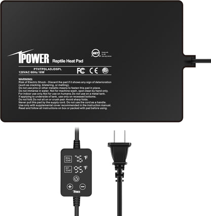 iPower 8 by 12 Inch 16W Reptile Heating Pad with Adjustable Thermostat, Under Tank Warmer Terrarium Heat Mat for Turtles/Snakes/Lizards/Frogs, and Other Reptiles