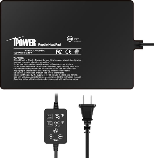 iPower 8 by 12 Inch 16W Reptile Heating Pad with Adjustable Thermostat, Under Tank Warmer Terrarium Heat Mat for Turtles/Snakes/Lizards/Frogs, and Other Reptiles