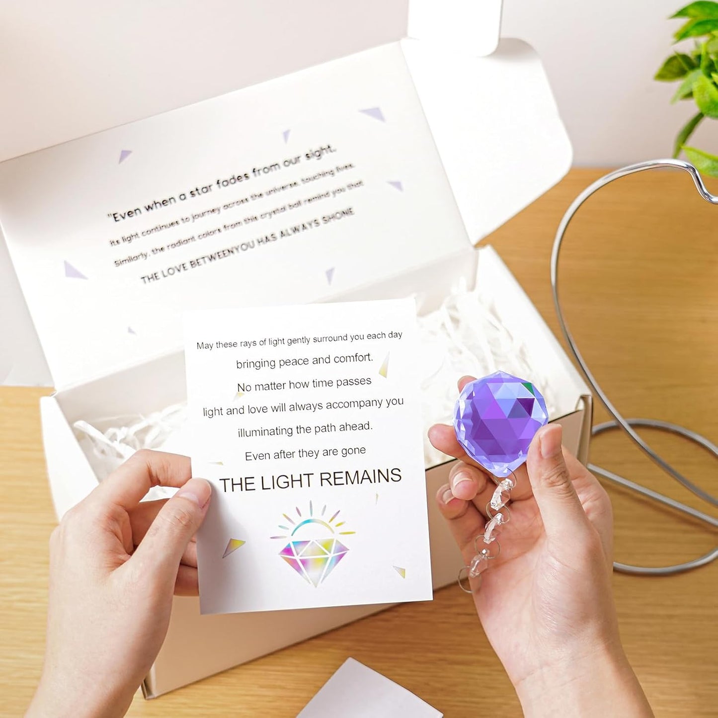 9-Inch,Unique Sympathy Gifts for Loss of Loved One,40mm Crystal Suncatcher,Condolences Gift for Loss of Mom Dad Friend Son Daughter,in Memory of Loved One Gifts,Silver Stand and a Sympathy Card