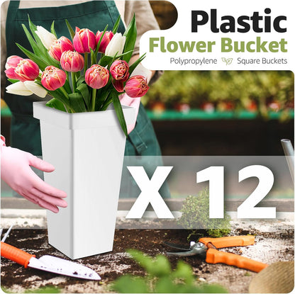 Flower Display Stand 3 Layers with 12 PCS Round Buckets, Plant Stand with Wheels, Movable Metal Plant Stand for Terrace Garden, Living Room, Florist Shop