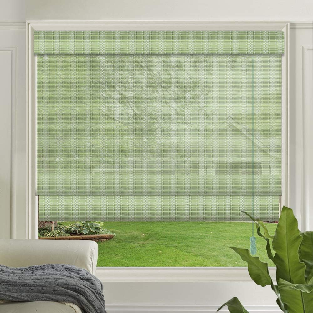 LETAU Wood Window Roman Shades, Bamboo Light Filtering Window Blinds for Indoor Home, Office, Kitchen, Pattern 12