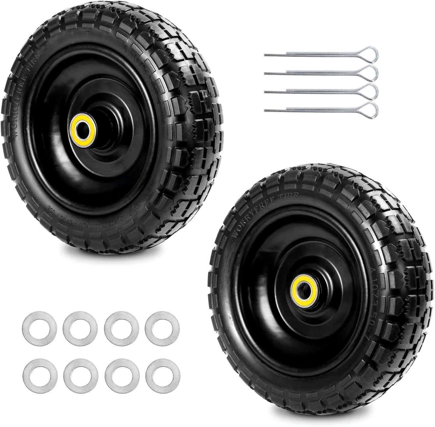 Fit Gorilla Carts Wheels 10" No Flat Replacement Wheel, 4.10/3.50-4 Flat Free Solid Tire Compatible with Gorilla Cart,Hand Truck,Garden Cart-5/8 Axle Bore Hole 2.1" Hub (2 Pack)