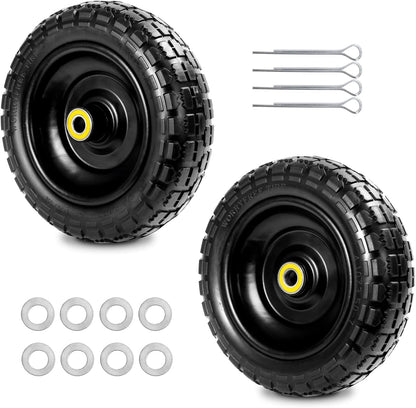 Fit Gorilla Carts Wheels 10" No Flat Replacement Wheel, 4.10/3.50-4 Flat Free Solid Tire Compatible with Gorilla Cart,Hand Truck,Garden Cart-5/8 Axle Bore Hole 2.1" Hub (2 Pack)