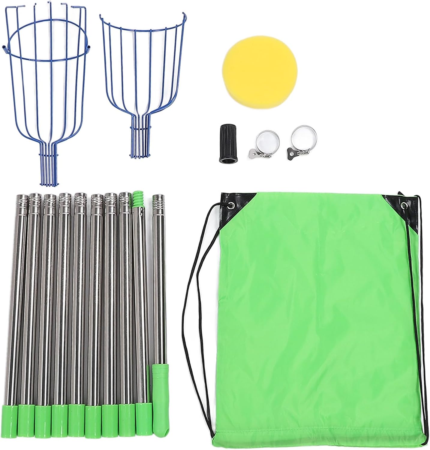 Tyenaza Fruit Picker Pole Tool with Basket Long Handle, Stainless Steel Fruit Picker Tool with Basket Pole Easy to Assemble Fruits Catcher Tree Picker Length Adjustable