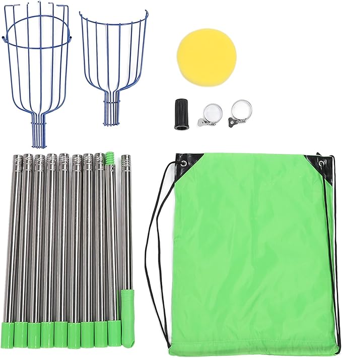 Fruits Catcher,Stainless Steel Fruit Picker Tool with Basket Pole Fruits Catcher Tree Picker Length Adjustable Orange Picker Pole Tool Long Handle Fruit Catcher