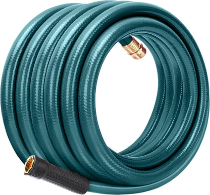 Worth Long Lead-in Green Garden Hose 5/8 in. x 50 ft. -Kink Free, No Leaking, Male/Female Fittings -Heavy Duty Durable Flexible Lightweight Water Pipe -Brass Aluminum Ends for Household & Yard Use