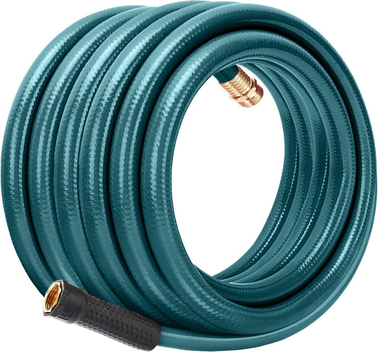 Worth Long Lead-in Green Garden Hose 5/8 in. x 50 ft. -Kink Free, No Leaking, Male/Female Fittings -Heavy Duty Durable Flexible Lightweight Water Pipe -Brass Aluminum Ends for Household & Yard Use