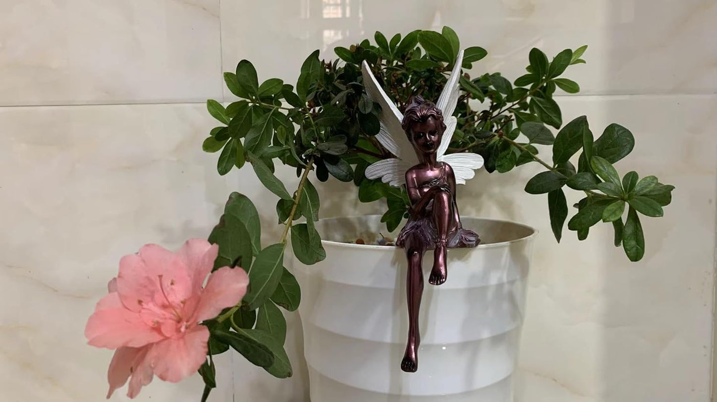 Sitting Fairy Garden Statue,Angel Yard Statues Outdoor,Fairy Gifts for Women Garden Fairy Figurines Outdoor Decor (Brown)