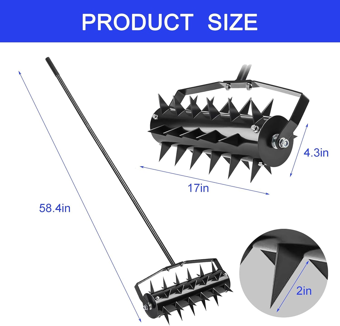 Rolling Manual Lawn Aerator, 58-Inch Handle Manual Push Spike Aerator for Gardens, Yards, and Farmland, Deep Soil Penetration for Healthy Grass and Improved Lawn Growth Manual Aerator Tool Black