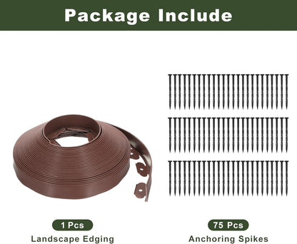 uxcell Landscape Edging, 1Pcs 80FT x 2" - No Dig Garden Edging Kit with 75 Stakes, Landscape Edging Border for Garden Lawn Flower Bed Yard Grass (Brown)